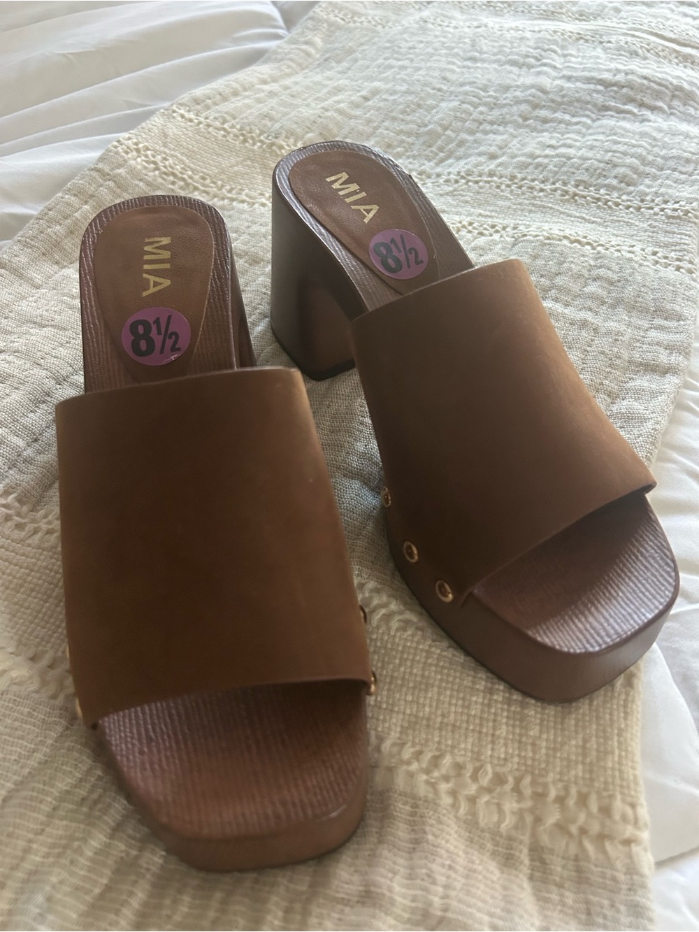 MIA Brown Suede Chunky Heel Slide Mules